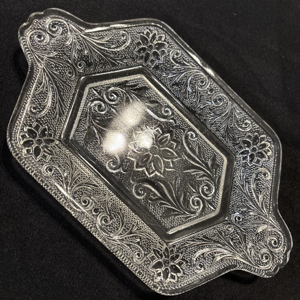 Vintage Indiana Glass Sandwich Patter Clear Creamer & Sugar Tray